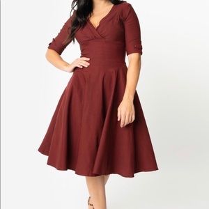 Unique Vintage 1950s Burgundy Delores Dress NWT